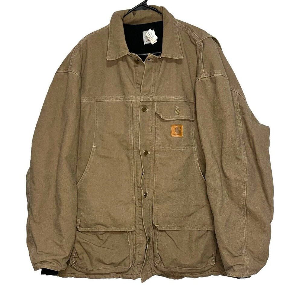 Vintage Carhartt Canvas‎ Quilted Lined Chore Work Jacket Size 2XL Beige Workwear